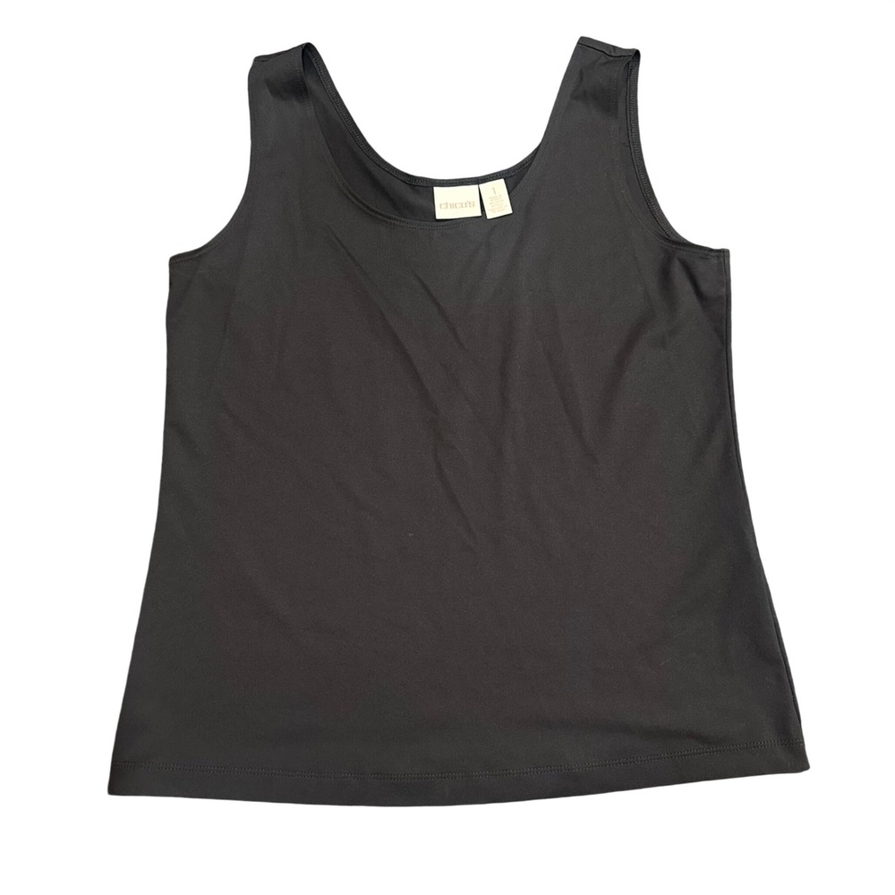 Chicos Black Tank Top Scoop Neck Sleeveless Layering Basic Size 1 M Medium